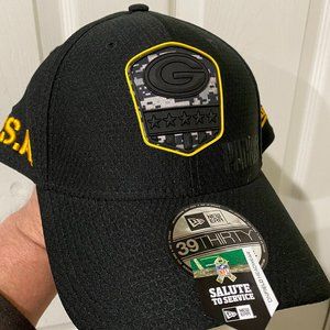 Rare 2019 Green Bay Packers BLACK New Era Salute To Service 39Thirty Hat Cap Men